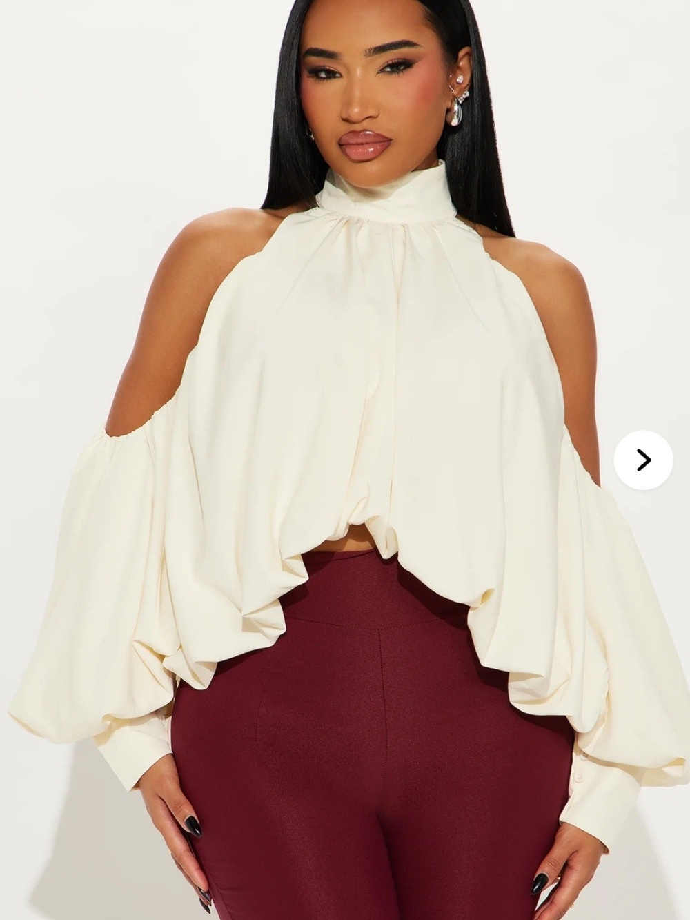 Cream Cold-Shoulder Halter Blouse